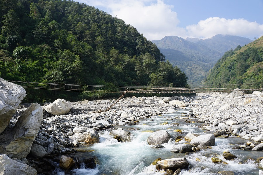 Broken bridge crossing the river between Ghandruk and Chhomrong