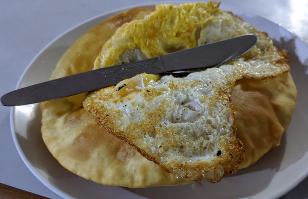 Gurung bread with a fried egg on the ABC trek