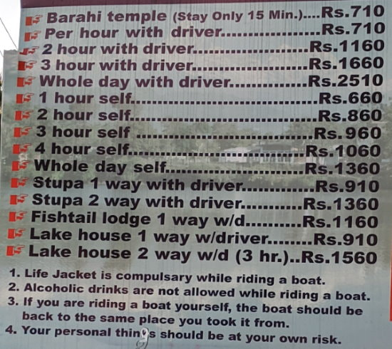 Pokhara Boating Prices