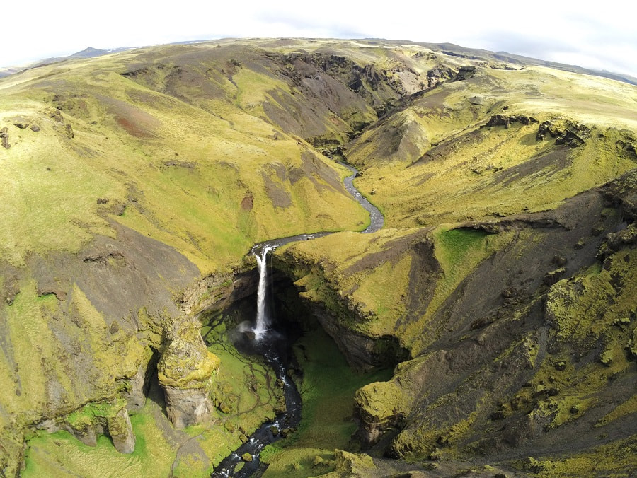 Kvernufoss Waterfall Drone Shot