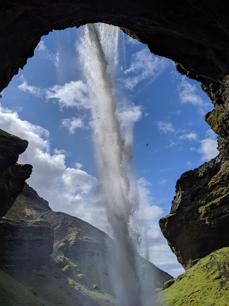 Kvernufoss Behind the Waterfall