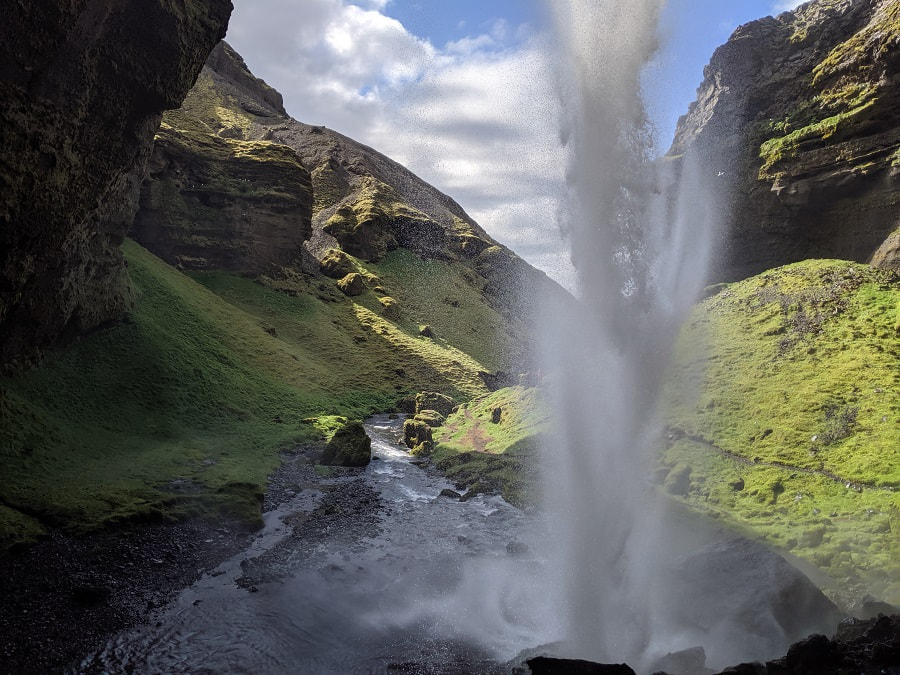 Kvernufoss Behind the Waterfall