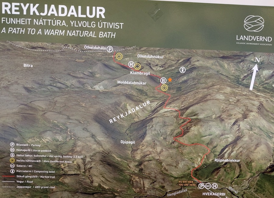 Reykjadalur Hot Spring River Trail Map