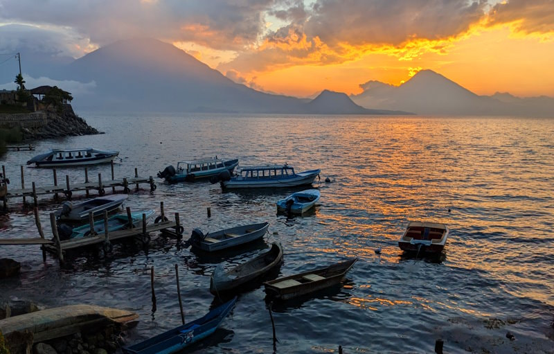 Guatemala Trek - Lake Atitlan at Shore at Sunset